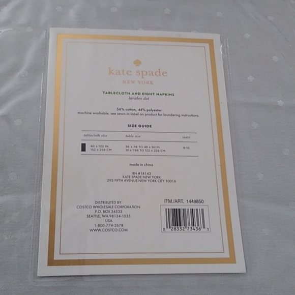 Kate Spade Soft Silver Gray Larabee Dot Tablecloth + 8 Napkins, 9pc Set - Picture 5 of 7